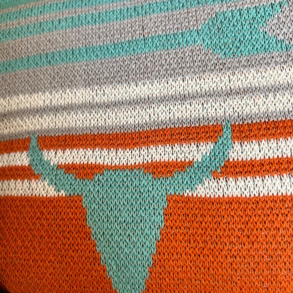 New 100% Cotton Throw Blanket Home Decor Tribal Aztec Boho Western Blue Orange - Picture 6 of 7